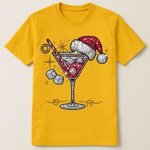Yellow T-Shirt with Festive Cocktail Design